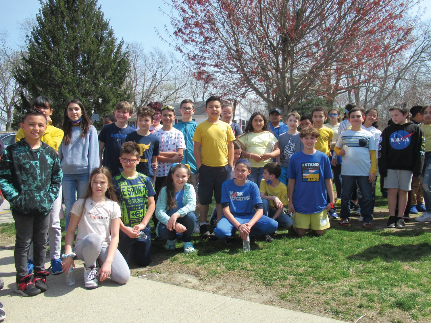 PROUD PACK: This is yet another group of Winsor Hill Elementary students who recorded a special success story during the school’s “Walk for the Ukraine.”